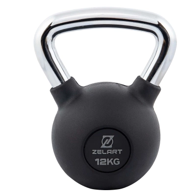  Гиря тренувальна цільна чавунна гумова з хромованою ручкою Zelart TA-7794-12 Чорний